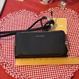Michael Kors Black Crossbody Wallet Bag with Gold Hardware